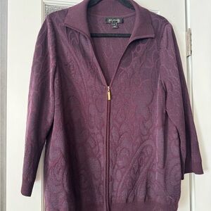 Gorgeous St. John Maroon Zip-Front Knit Jacket